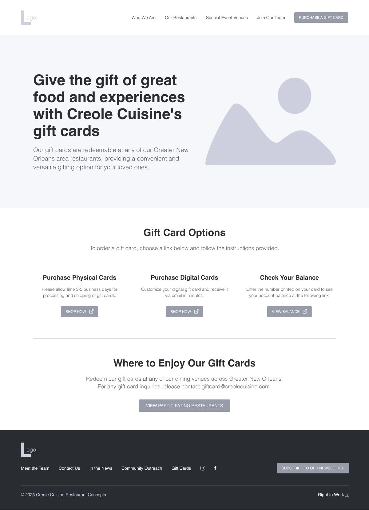 Gift Cards - Wireframe