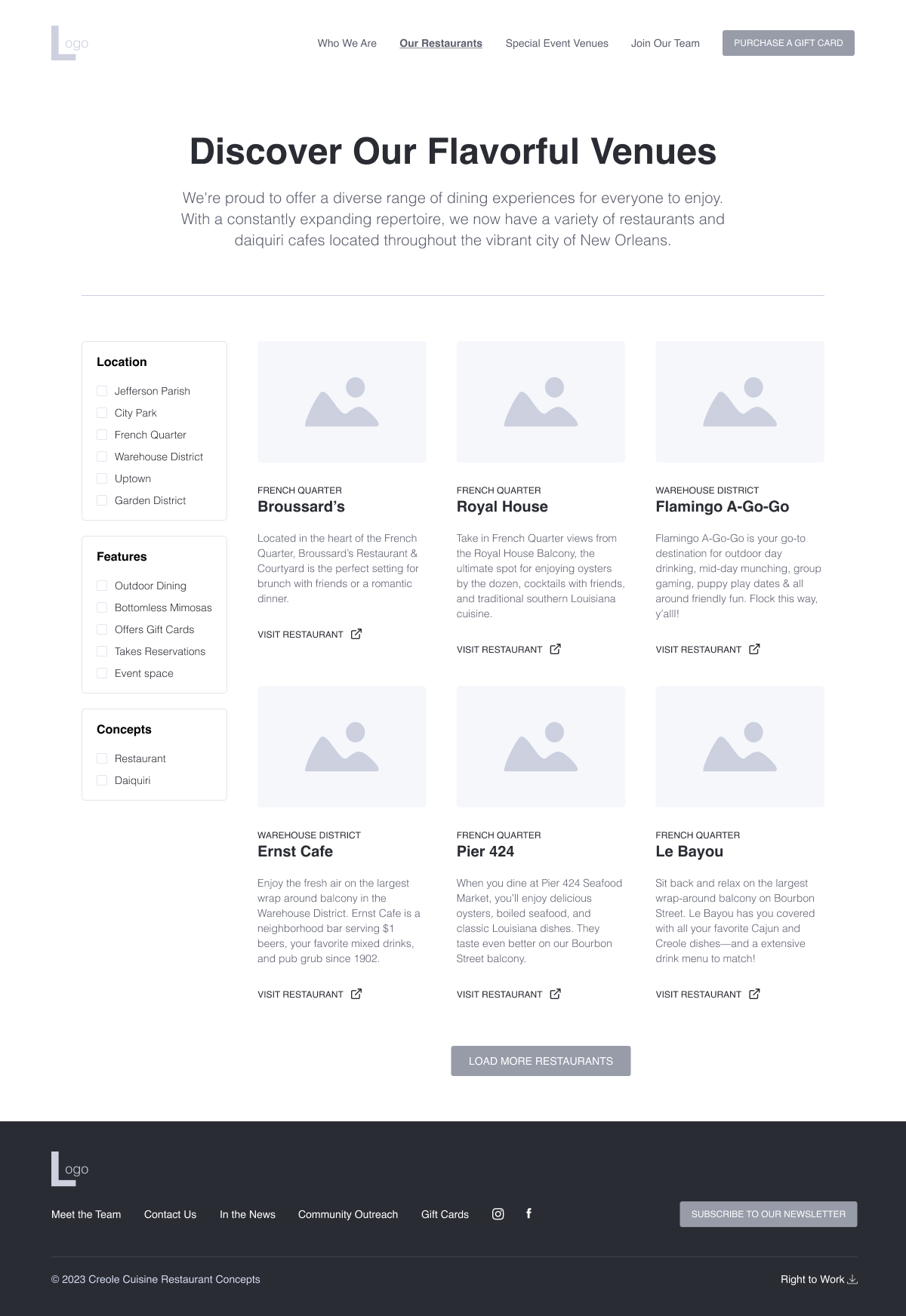 Our Restaurants - Wireframe
